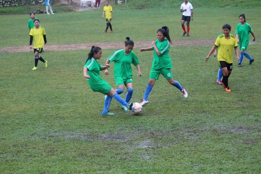 A match in progress at the inter school football tournament organized by the Assam Rifles which got underway on October 25.